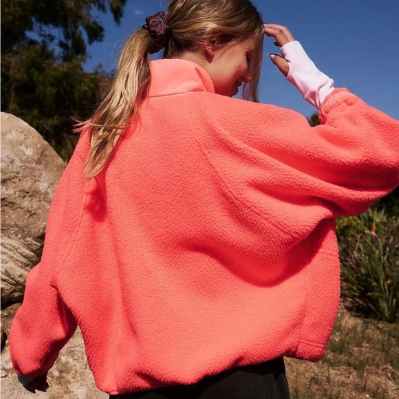Free People Hit The Slopes Fleece Jacket Neon Coral FP Movement Oversized Large - Picture 4 of 12
